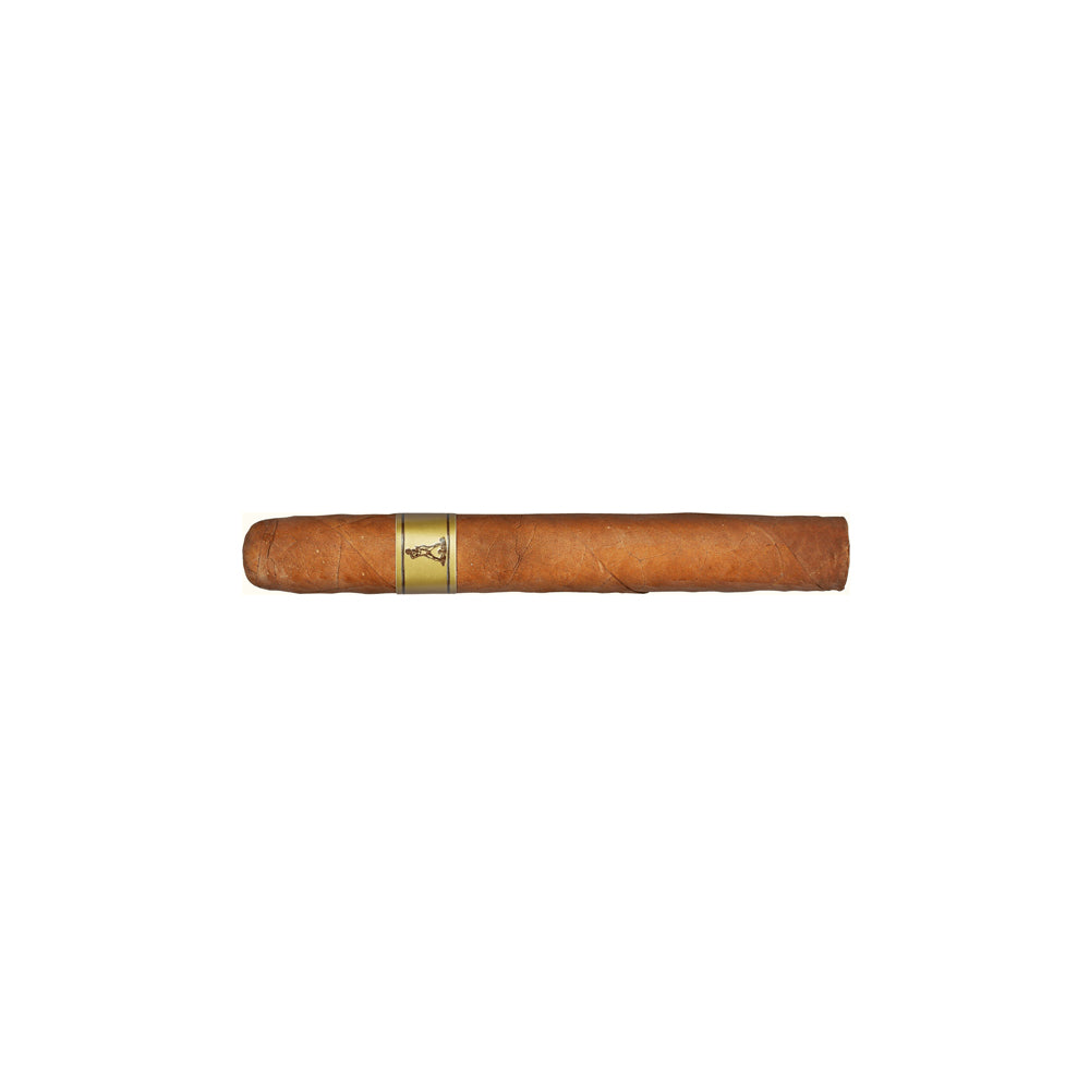 Single Casdagli Cabinet Selection Romano premium cigar with a light brown wrapper and a distinct gold logo band featuring a horse and rider silhouette, shown on a clean white background.