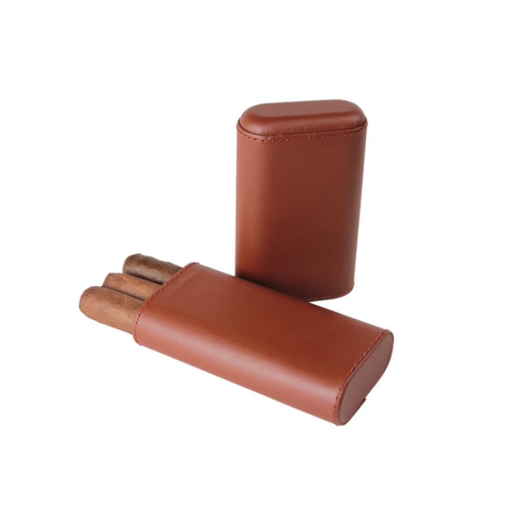 Three-Cigar Leather Case – Brown