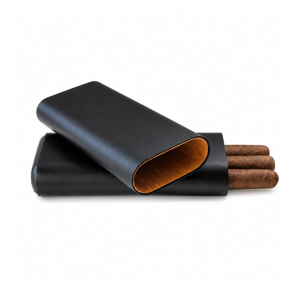 3 Cigar Leather Case – Black