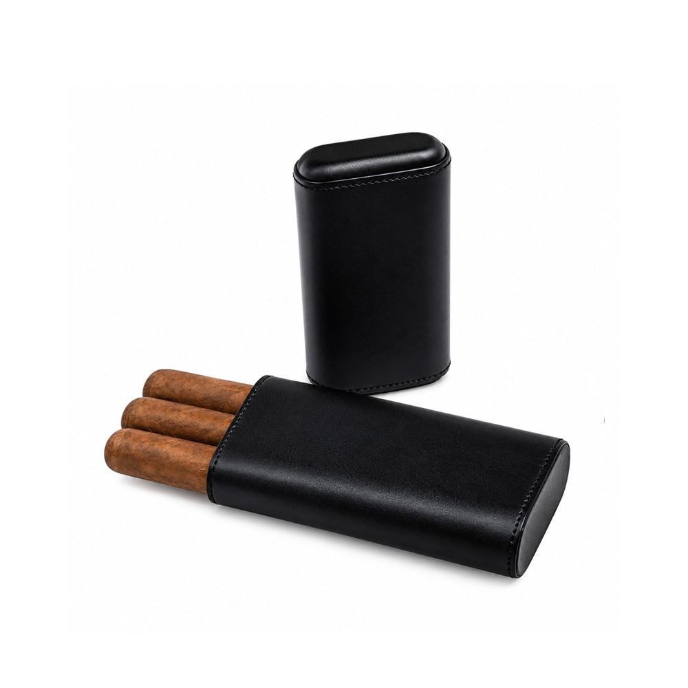 3 Cigar Leather Case – Black