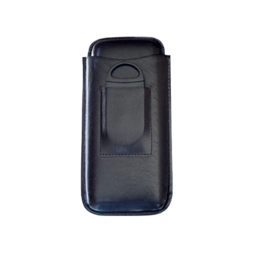 2 Cigar Leather Case with Cutter – Black